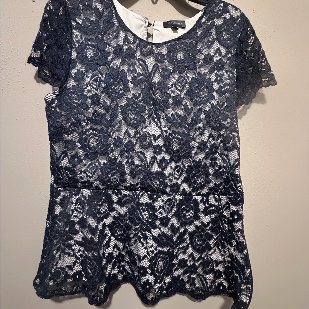 The Limited Navy Lace Blouse